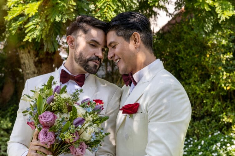 Two grooms on their wedding day