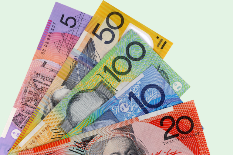 Australian currency in every note including $5, $50, $100, $10 and $20