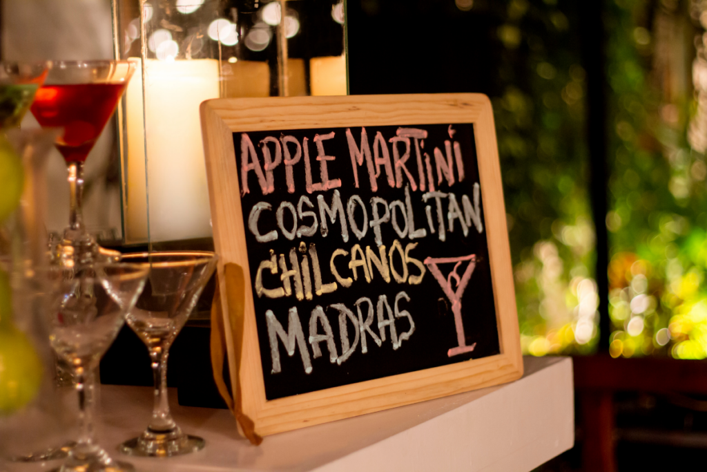 welcome drink on arrival cocktail list for wedding