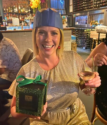 In her sparkly gold ensemble, Beverley Carstairs was giving Christmas angel, which won her 'nicest outfit' of the night – naturally